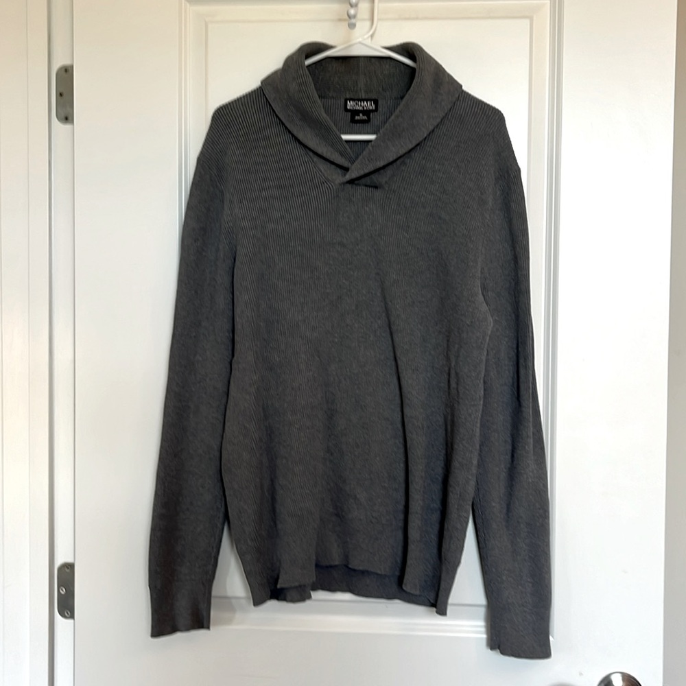 MICHAEL Michael Kors Ash Melange Shawl Collar Sweater in Grey Size Medium